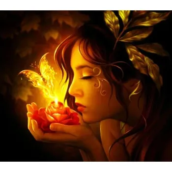 Diamantové malování Diamond painting - Dívka a motýl z plamínku