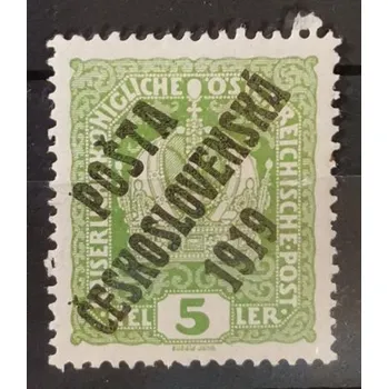 Sběratelství Známka ČSR PČ 1919, 5h, Pof.34*, I. typ přetisku