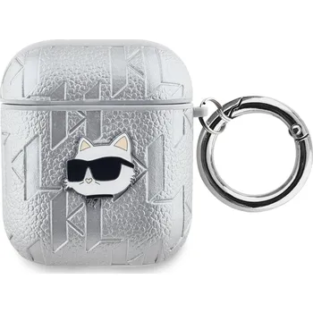 Karl Lagerfeld PU Embossed Choupette Head Pouzdro pro AirPods 1/2 Barva: Stříbrná