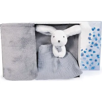 Doudou et Compagnie Paris Doudou Dárková sada šťastný králíček pléd a modro-šedý muchláček