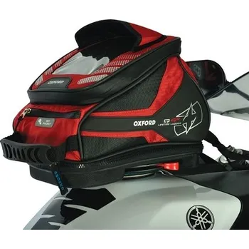 Zavazadlo na motocykl Tankbag na motocykl q4r qr, oxford (černý/červený, s rychloupínacím systémem na víčka nádrže, objem 4 l)
