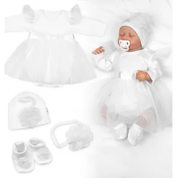 Kojenecká souprava Luxusní 4D slavnostní sada oblečení pro miminko Girl - bílá, Velikost koj. oblečení 74 (6-9m)