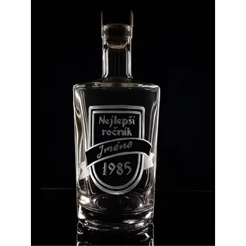 Sklenice Lahev na slivovici 0,7l, nejlepší ročník 1985 s vlastním jménem - ručně ryté (broušené), dárková krabička, možnost jména na přání
