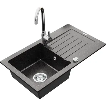Kuchyňský dřez MEXEN/S - Pablo granitový dřez 1 s odkapávačem včetně baterie Telma, černá kropenatý 6510-76-670200-00
