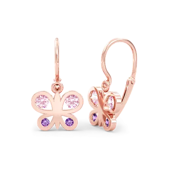 Náušnice SOLUNA PAPILA zlaté dětské náušnice s růžovými a fialovými zirkony růžové zlato