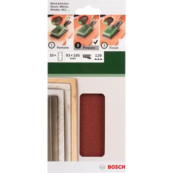 Brusný papír 10x Brusný papír na různé materiály Bosch 2609256A83 - 93x185mm, zr.120, 8 děr, pro vibrační brusku