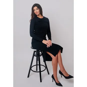 Těhotenské šaty Dvoudílné těhotenské a kojící šaty 3v1 Amise – černé, žebrované, bavlněné Velikost: XL