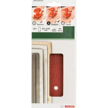 Brusný papír 10x Brusný papír pro vibrační brusku na různé materiály a povrchy Bosch 2609256B03 - 93x230mm, zrnitost 80, 8 děr
