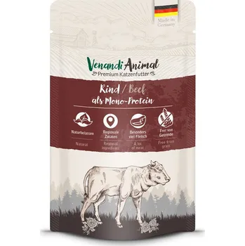 Krmivo pro kočku Venandi Animal – hovězí jako jediný zdroj bílkovin 12 × 125 g