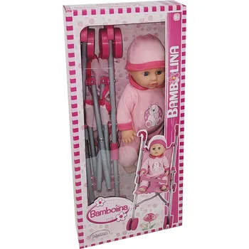Kočárek pro panenku Dimian Panenka Bambolína 36 cm a golfky