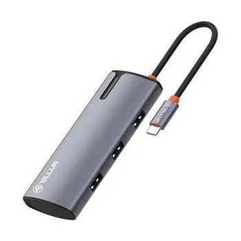 USB hub Tellur USB-C hub, 1xPD 3.0 100W, 1xHDMI 4K, 3xUSB 3.0, aluminum, šedá