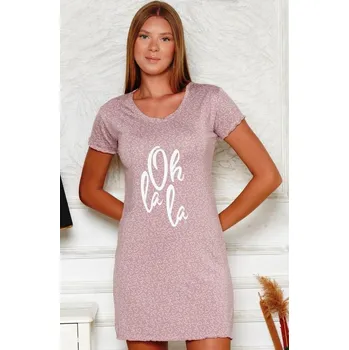 Dámské noční prádlo Starorůžová i bílá luxusní jemná noční košilka pro ženy s krátkými rukávy se srdíčky Oh la la 1D1436 růžová s
