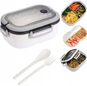 Svačinový box 1Mcz Svačinový box, jídlonosič s příborem 1,2l, bílý