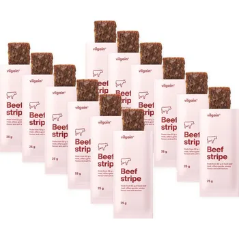 Sušené maso Multipack 12 ks - Vilgain Beef Stripe –⁠ proteinový snack s uzenou chutí, z prémiového sušeného hovězího