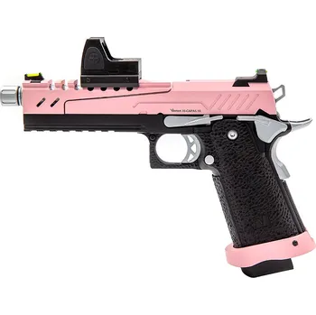Airsoftová zbraň Vorsk Airsoftová pistole Hi-Capa 5.1S s kolimátorem, GBB - růžový závěr