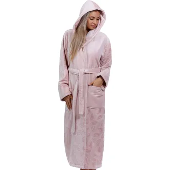 Dámský župan Světle růžový luxusní dlouhý župan pro ženu z extra froté MOŘSKÝ SVĚT A MUŠLIČKY 1ZF3023 růžová l-xl