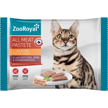 Krmivo pro kočku ZooRoyal All Meat Hovězí/Srdce a Krůtí/Játra 4x85g