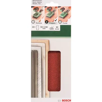 Brusný papír 10x Brusný papír pro vibrační brusku na různé materiály a povrchy Bosch 2609256A96 - 93x230mm, zrnitost 80, 8 děr