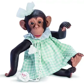 plyšák Šimpanzí slečna Lola v letních kostkovaných šatech od firmy Asivil ze Španělska (Vinylové tělíčko - 35 cm)