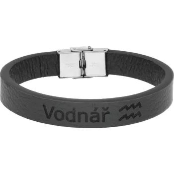 Šperk Ewena Pánský kožený náramek černý se znamením Vodnář + dárkové balení
