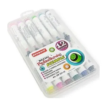 Set školních potřeb Mazaki pędzelkowe ze stemplami 12 kolorów
