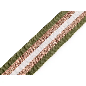 Galanterie Hladký oboustranný popruh s lurexem šíře 50 mm Varianta: 3 zelená měděná