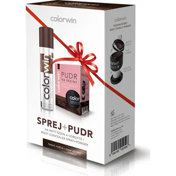 Barva na vlasy Colorwin Sprej 75 ml a pudr 3,2 g na krytí šedin tmavě hnědá dárkové balení 2 ks