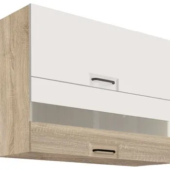 Kuchyňská skříňka Fadome Horní výklopní kuchyňská skříňka Favorit 42G-90 Barva dvířek: Bílý lesk, Zvolte kování: Basic GTV, Zvolte korpus: Dub sonoma