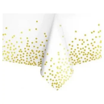 Jednorázový ubrus Ubrus bílý se zlatými konfetami 274x137cm - Party Pal