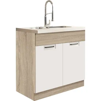 Kuchyňská skříňka Fadome Dolní kuchyňská dřezová skříňka Favorit 12D-80 Barva dvířek: Bílý lesk, Zvolte korpus: Dub sonoma