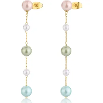 Náušnice S'Agapõ Dlouhé pozlacené náušnice s barevnými perlami Wisdom SWI38 + 2 měsíce na vrácení zboží