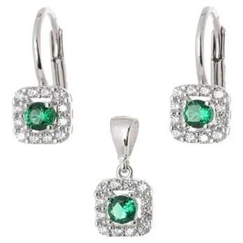 Souprava šperků Souprava šperků z bílého zlata s syntetickými smaragdy a zirkony ZLSS10F + DÁREK ZDARMA