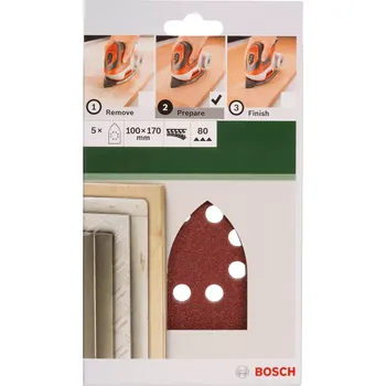 Brusný papír 5-dílná sada brusných papírů na různé materiály Bosch 2609256A75 - 100x170mm, zr.80 pro brusku Bosch PSM Primo a další