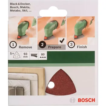 Brusný papír 5-dílná sada brusných papírů na různé materiály Bosch 2609256A50 - 93mm, zr.80 pro multibrusku Bosch PMF 220 CE, AdvancedMulti 18 a další