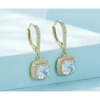 Náušnice For Silver Uzavřené náušnice se čtvercovými přívěsky - Stříbro 925 Druh barvy: Zlatá