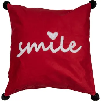 Dekorativní polštářek Červený povlak na polštář s nápisem Smile – 45x45 cm