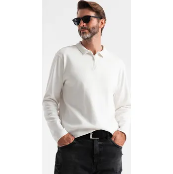 Pánská košile Pánská polokošile s dlouhým rukávem a límcem na zip - bílá V1 OM-POLS-0130 - L