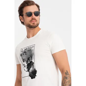 Pánská bavlněná košile s lebkou - bílá V2 OM-TSPT-0200 - M