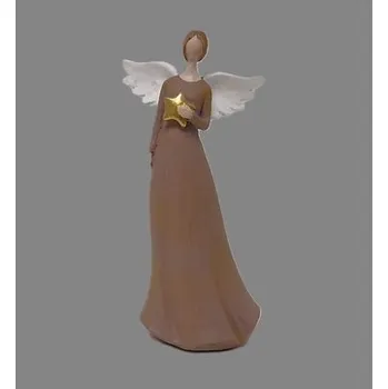 Vánoční dekorace Anděl hnědý s hvězdou střední