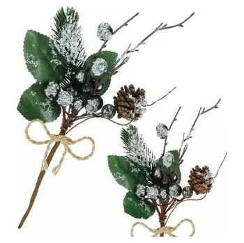 Větvička s černými jeřabinami a šiškou 25cm, vánoční dekorace