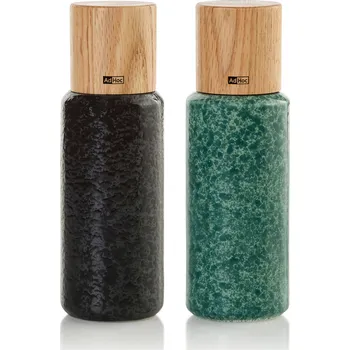 Kempingové nádobí AdHoc Mlýnek na sůl nebo pepř 2 kusy červený dub/keramika Yara, zelený 18 cm