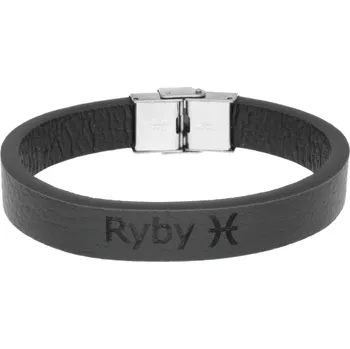 Šperk Ewena Pánský kožený náramek černý se znamením Ryby + dárkové balení