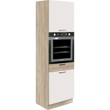 Kuchyňská skříňka Fadome Dolní vysoká skříňka pro vestavné spotřebiče kuchyně Favorit 20D-60 Barva dvířek: Bílý lesk, Zvolte kování: Basic GTV, Zvolte korpus: Borovice andersen