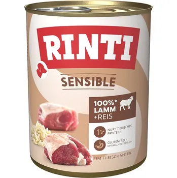 Krmivo pro psa Rinti Sensible jehněčí s rýží 12 × 800 g