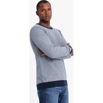 Pánské oblečení Pánský pletený svetr RELAXED FIT se vzorem - tmavě modrý V1 OM-SWSW-0111 - L