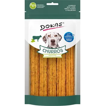 Pamlsek pro psa Dokas Churros Hovězí játra, Batáty & Moučný červ 150g