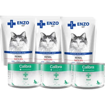 Krmivo pro kočku Calibra VD Cat Renal 6x200g + ENZO VET Renal 6x100g