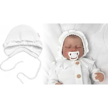 Kojenecká čepice Baby Nellys Pletená čepička na zavazování bonetka Girl, Hand Made Baby Nellys, bílá Velikost koj oblečení: 56/62 (0-3m)