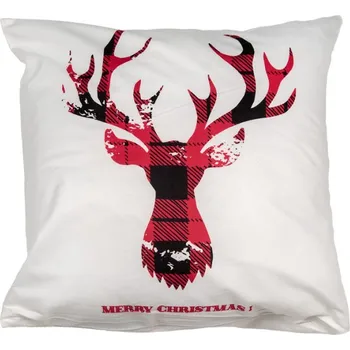 Dekorativní polštářek Vánoční bílý povlak na polštář s kostkovaným motivem jelena Jan-pieter – 45x45 cm
