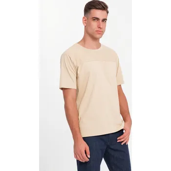 Pánské tričko Pánské tričko LOOSE FIT s kapsou - béžové V1 OM-TSCT-0171 - S
